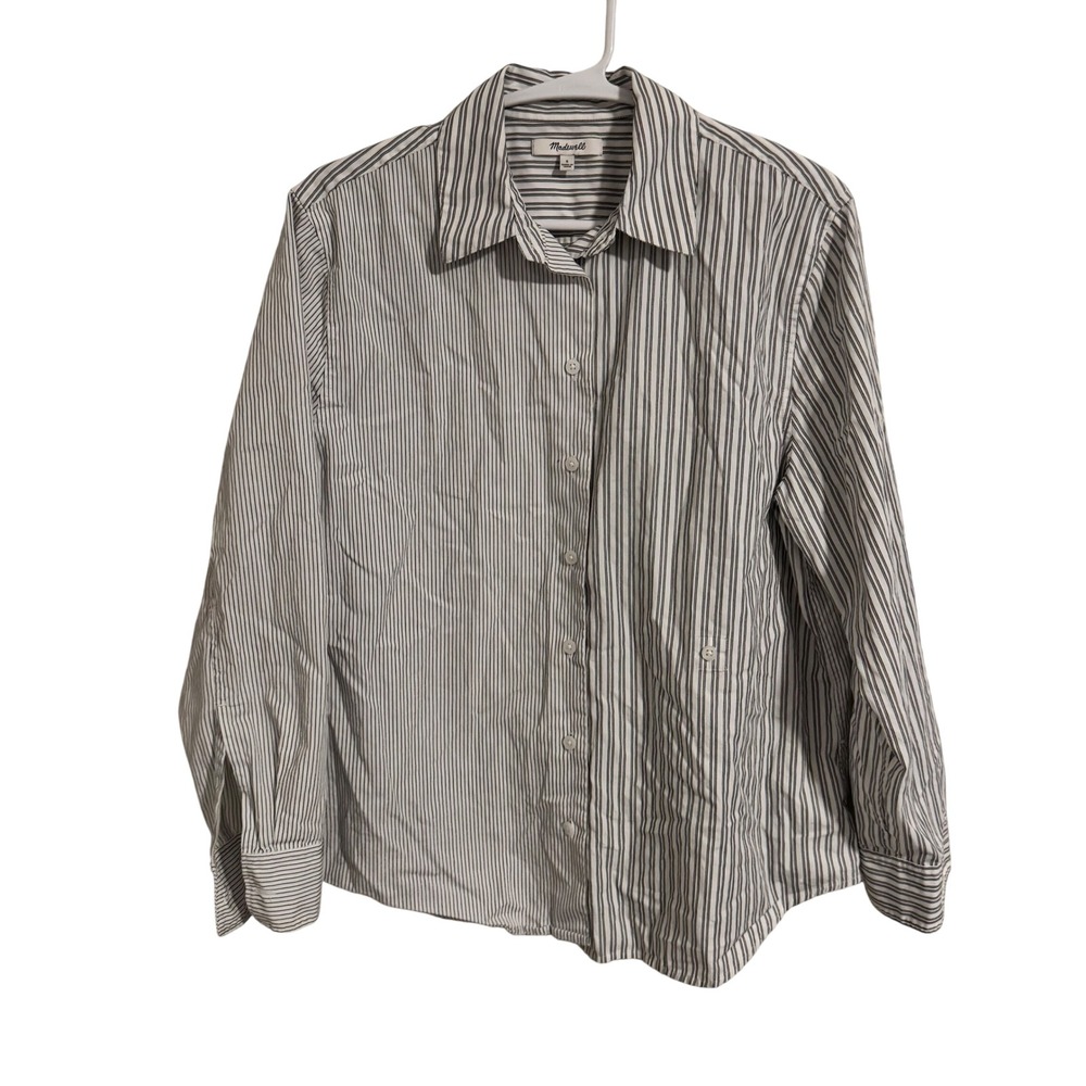 Madewell Womens Small Black White Pinstripe Long Sleeve Button Down Shirt Cotton